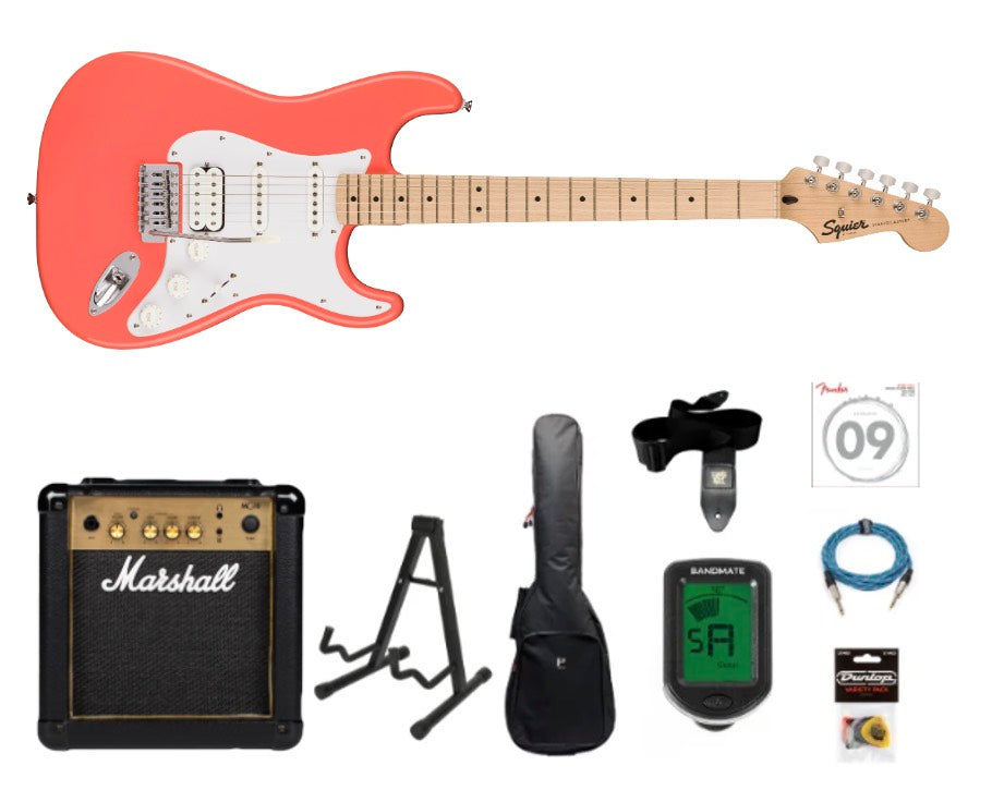 Fender Squier Sonic Stratocaster HSS Guitare électrique Starterpakke (Tahitian Coral)