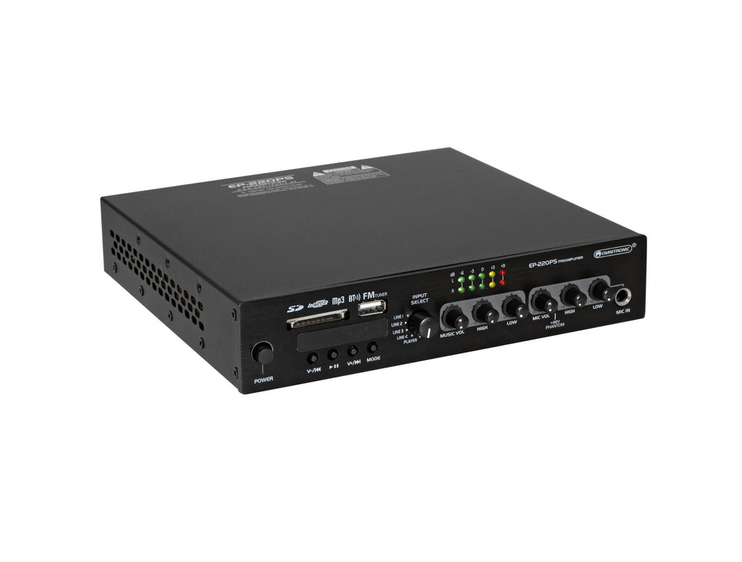 OMNITRONIC EP-220PS Préamplificateur avec lecteur MP3, Bluetooth et radio FM 9.5"
