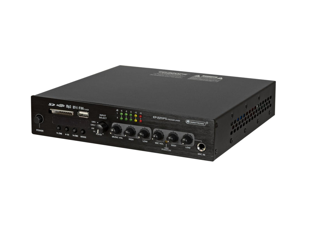 OMNITRONIC EP-220PS Préamplificateur avec lecteur MP3, Bluetooth et radio FM 9.5"