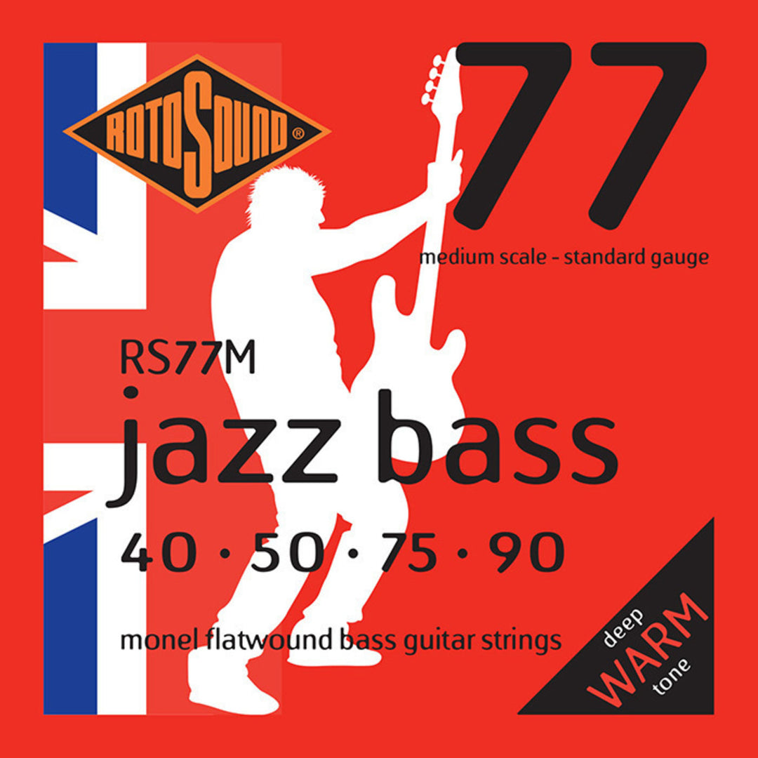 Cordes de basse Jazz Rotosound Jazz Bass 77 - Jeu 4 cordes Medium 40-90 //Longueur d’échelle Medium (30.5"/772mm à 32"/810mm) (RS77M)