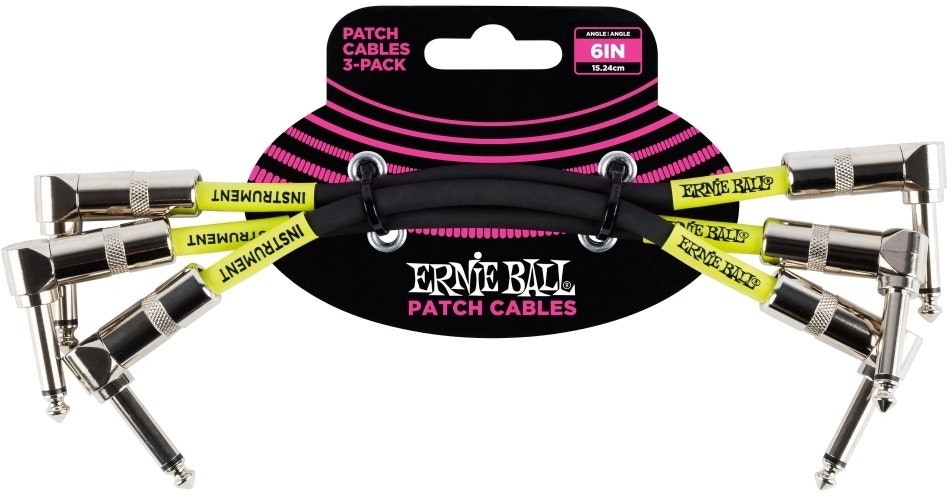 Ernie Ball EB-6050 Patch Cable Black 15 cm, lot de 3