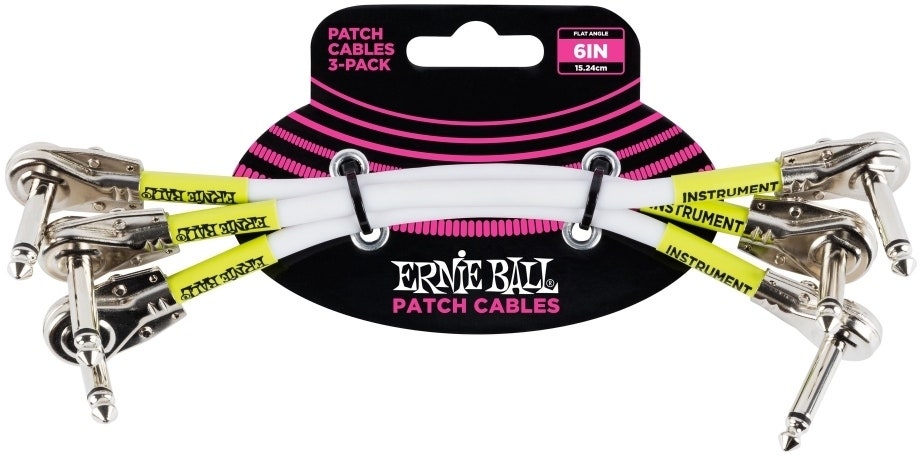Ernie Ball EB-6052 Câble patch, connecteurs plats White 15 cm,