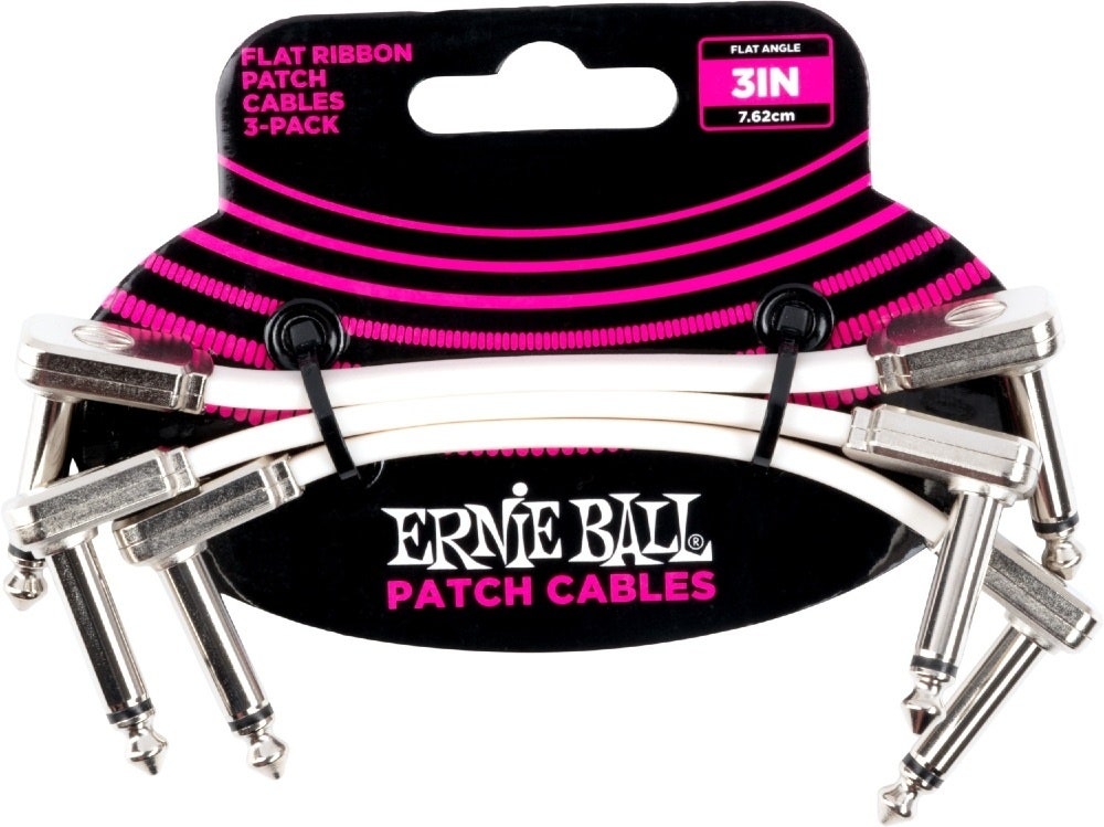 Ernie Ball EB-6384, Câble patch plat 7.5 cm, White pack de 3