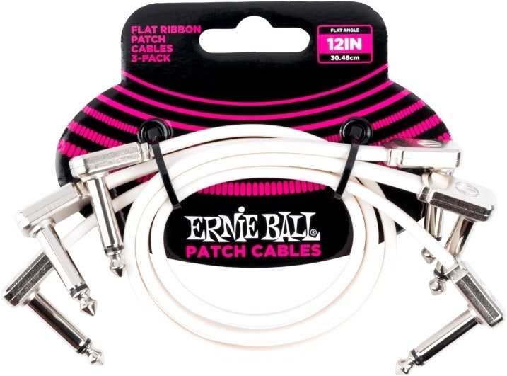 Ernie Ball EB-6386, Câble patch plat White 30cm, Pack de 3