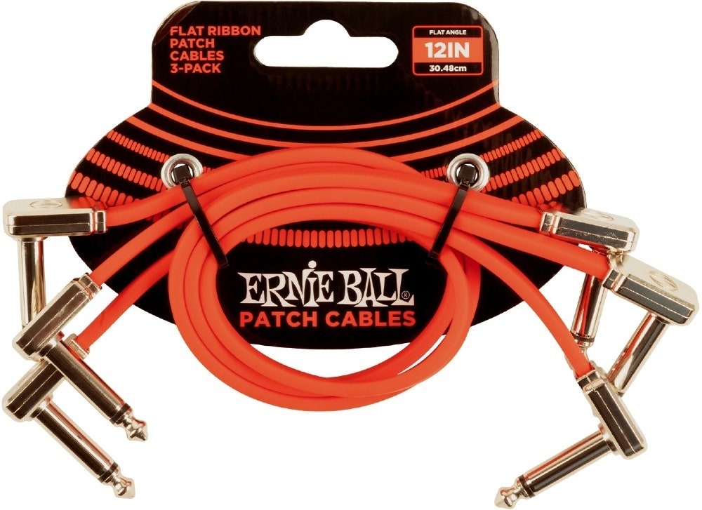 Ernie Ball-6403 Câble patch plat 30cm, rouge. Pack de 3