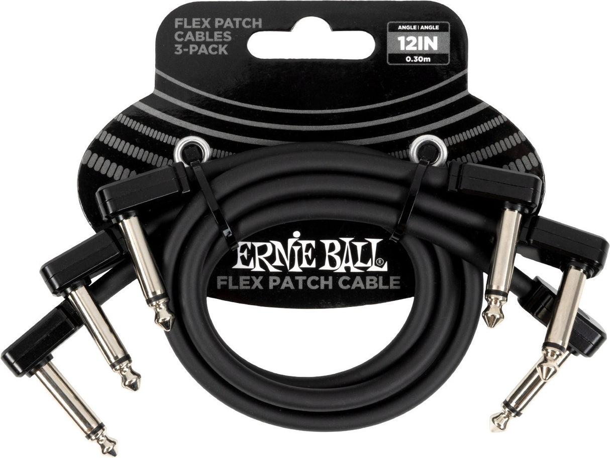 Ernie Ball 6445 Câble patch Flex Black 30cm lot de 3