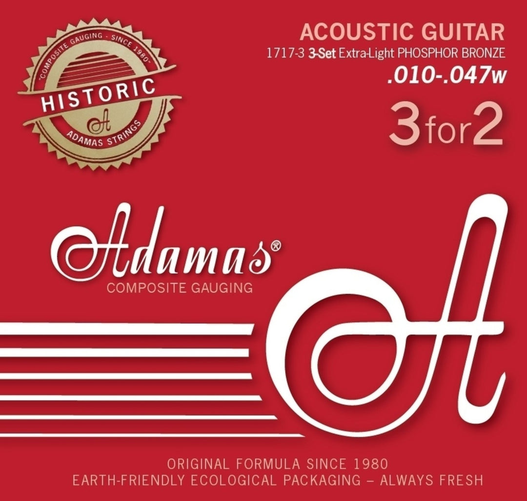 Cordes Adamas pour guitares acoustiques Adamas Phosphor Bronze Historic Reissue - Set de 3 Ex-Light .010 (1717-3)