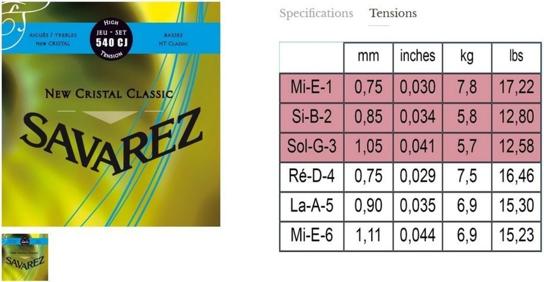 Cordes Savarez pour guitares classiques New Cristal Classic - Set aigu (540CJ)