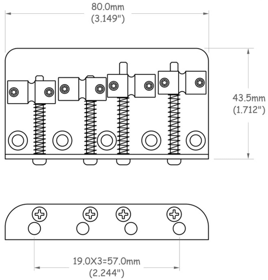 Chevalet de basse électrique Partsland à 4 cordes - chromé