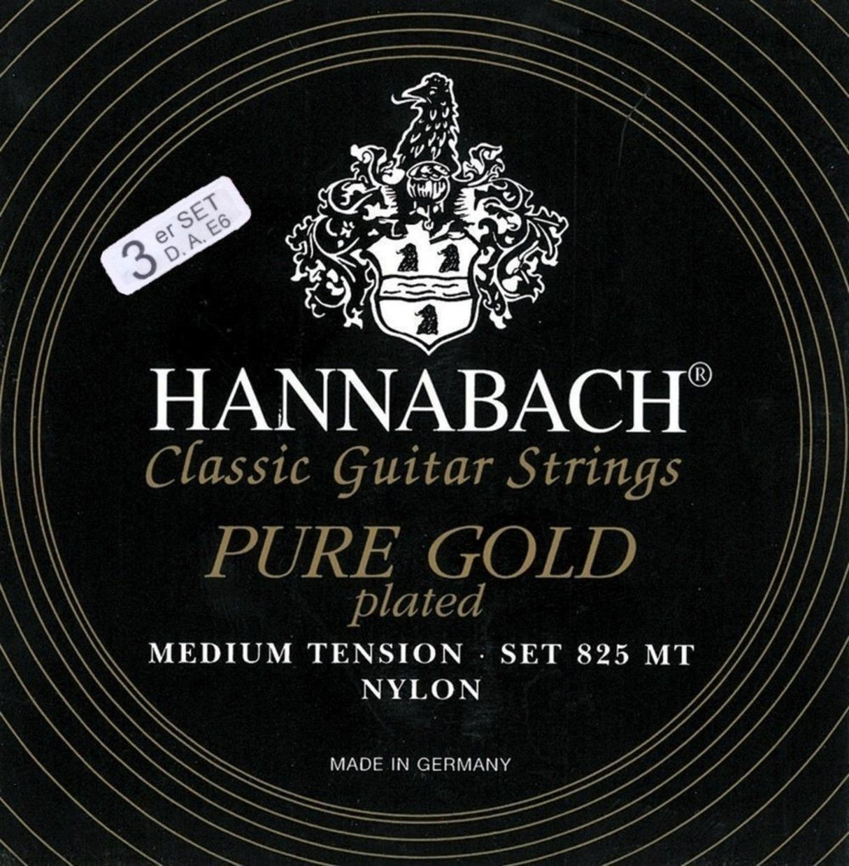 Hannabach Strings for classic guitar Serie 825 Medium tension specialized gold plated - 3er Bass medium (8258MT)