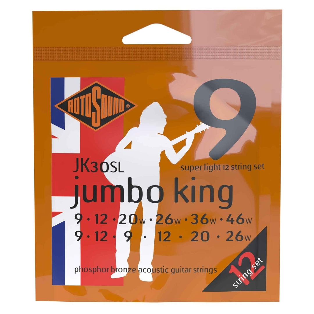 Rotosound Cordes pour guitare acoustique Jumbo King - Jeu 12 cordes Super Light 9-46 (JK30SL)