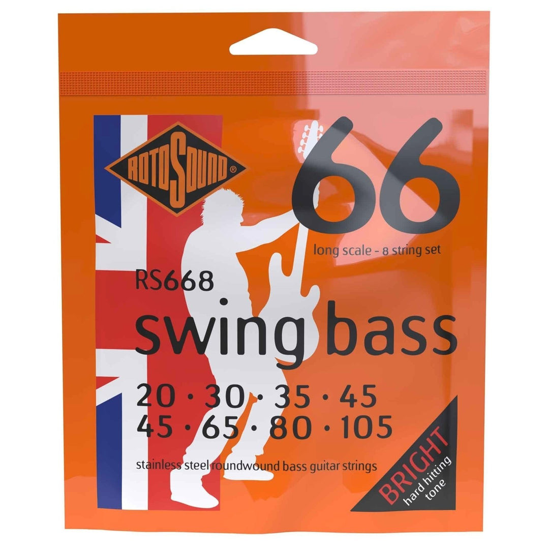 Cordes de guitare basse Rotosound Swing Bass 66 - Set 8-string en acier inoxydable 45-105 (RS668)