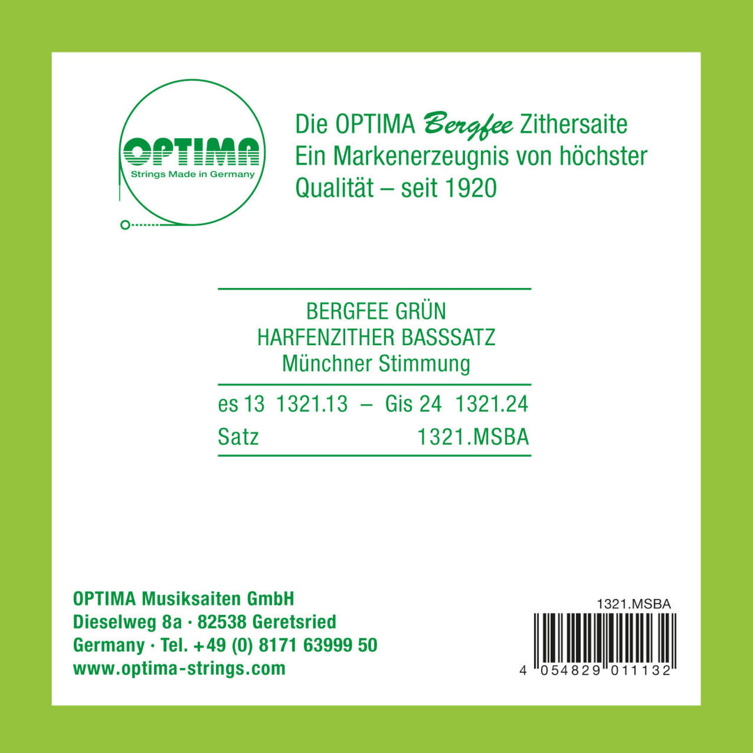 Cordes Optima pour cithare Harpe/cithare à résonance aérienne en nylon vert 1321 - Jeu de basses (1321.MSBA)