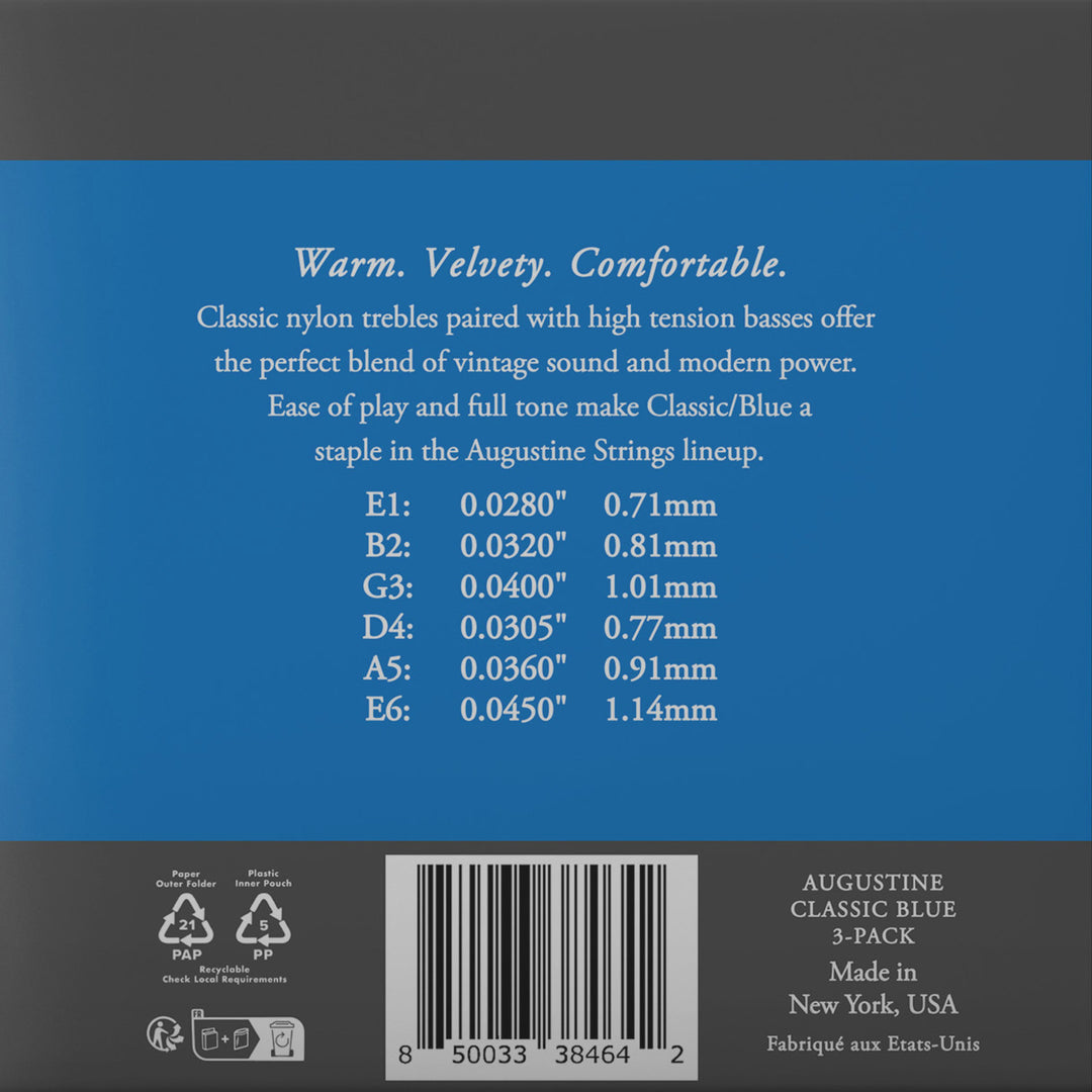 Augustine cordes pour guitare classique Classic Label - 3 x Set Classic Blue (normal/aigu)