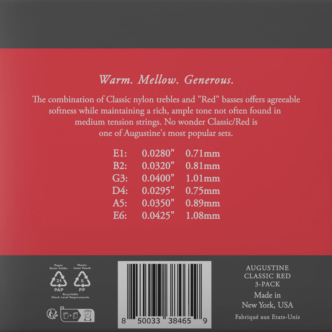 Augustine Strings for classic Guitares Classic Label - 3 x Set Classic Red (normal/medium)