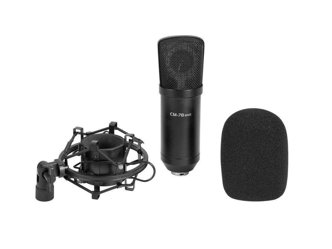 OMNITRONIC Set MIC CM-78MK2 Microphone à condensateur à grand diaphragme + système absorbeur pour microphone de bureau AS-04