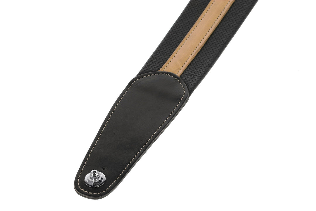 Sangles de guitares GEWA Prestige 65 rembourrées, verrous de sécurité - noir perforé/marron