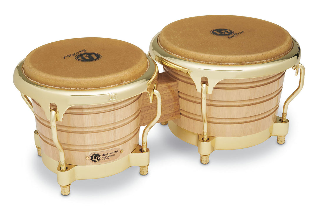 Latin Percussion Bongo Generation II en bois - Natural, Gold HW (LP201AX-2AW)