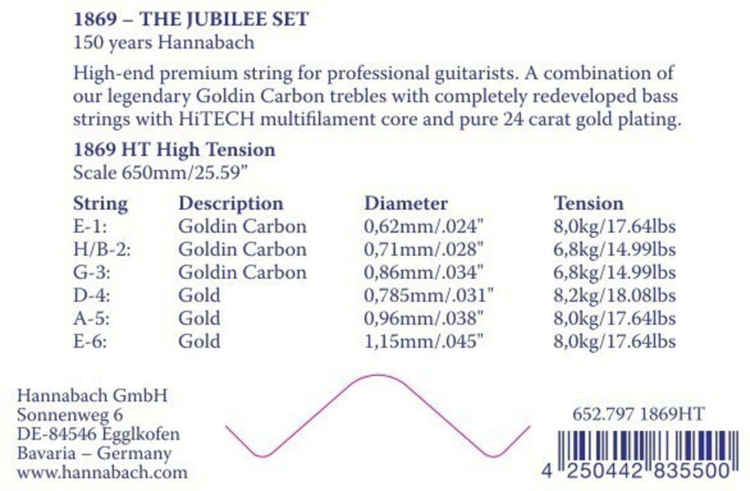 Hannabach Strings for classic Guitares Serie 1869 Carbon/Gold HT - 3pc Bass Set (18697HT)