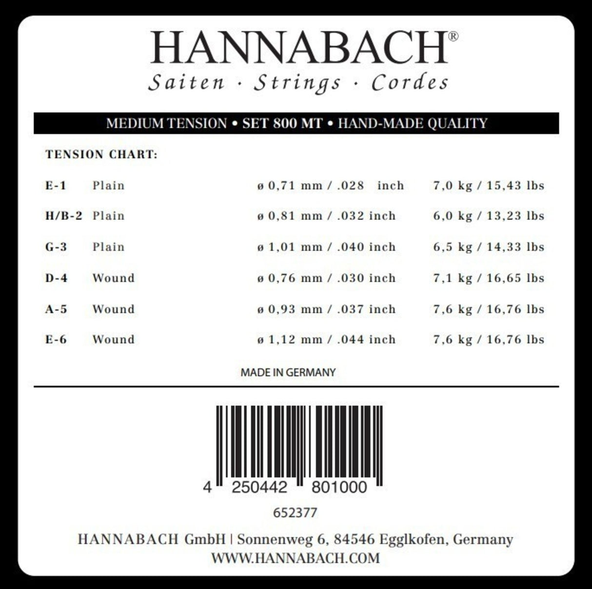 Hannabach Strings for classic guitar Serie 800 Medium tension Silver plated - Set medium (800MT)