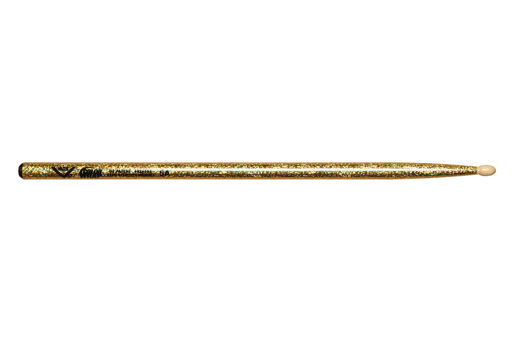 Vater Color Wrap 5A Gold Sparkle baguettes de tambours, hickory, embout en bois