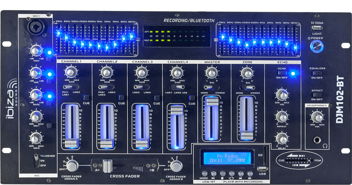 Ibiza 6-channel Mixer/12 inputs w. USB and Bluetooth