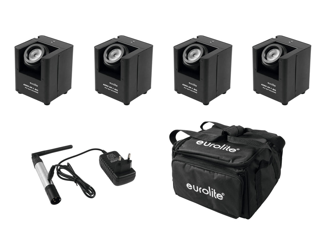 EUROLITE set 4x AKKU UP-1 + SB-4 Soft Bag + Émetteur sans fil QuickDMX