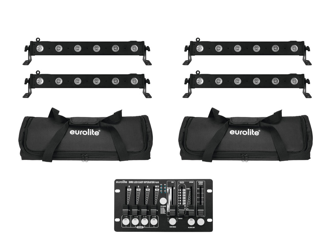EUROLITE Set de 4x LED BAR-6 QCL RGBW + 2x Soft Bag + Contrôleur