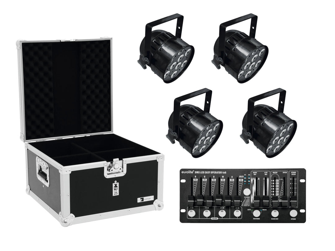 EUROLITE Ensemble 4x LED PAR-56 HCL bk + Étui + Contrôleur