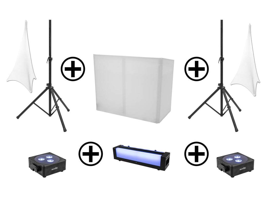EUROLITE Set AKKU 2x Flat light 3 bk + Bar-6 + Supports