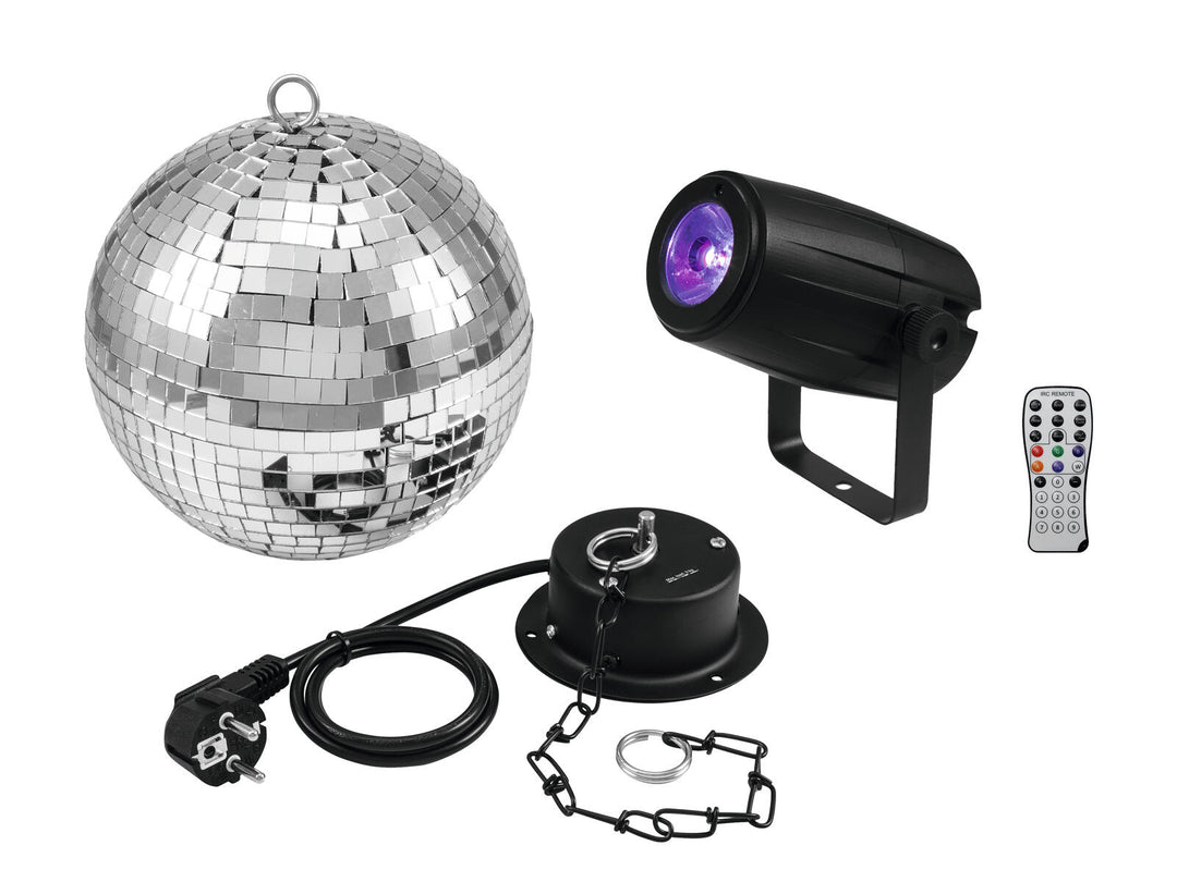 EUROLITE Boule à facettes 20cm avec moteur + LED PST-5 QCL Spot bk