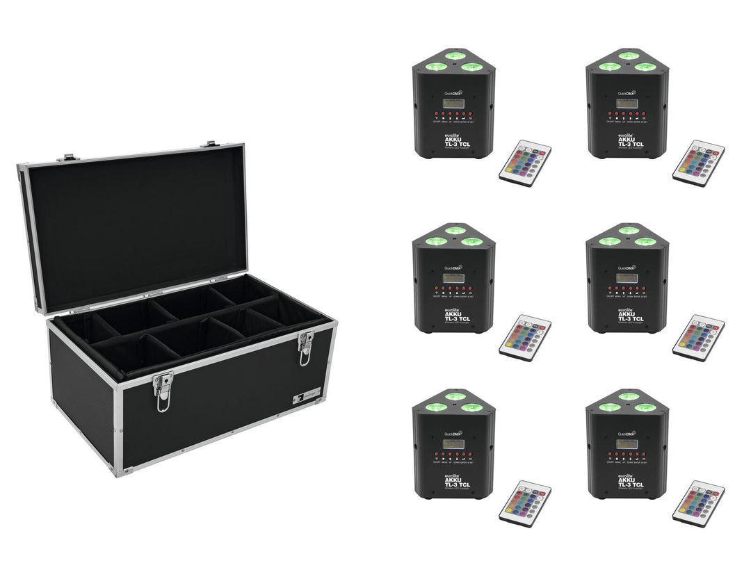 EUROLITE Ensemble 6x AKKU TL-3 TCL Trusslight QuickDMX + Case TDV-1