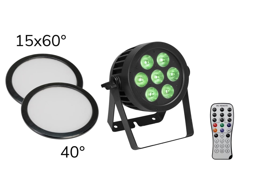 EUROLITE Set LED IP PAR 7x8W QCL Spot + 2x cache diffuseur (15x60° et 40°)