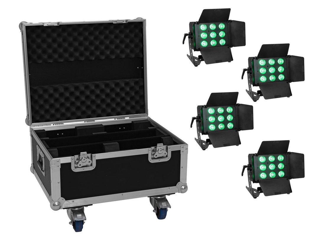 EUROLITE Set 4x LED CLS-9 QCL RGB/WW 9x7W + Étui