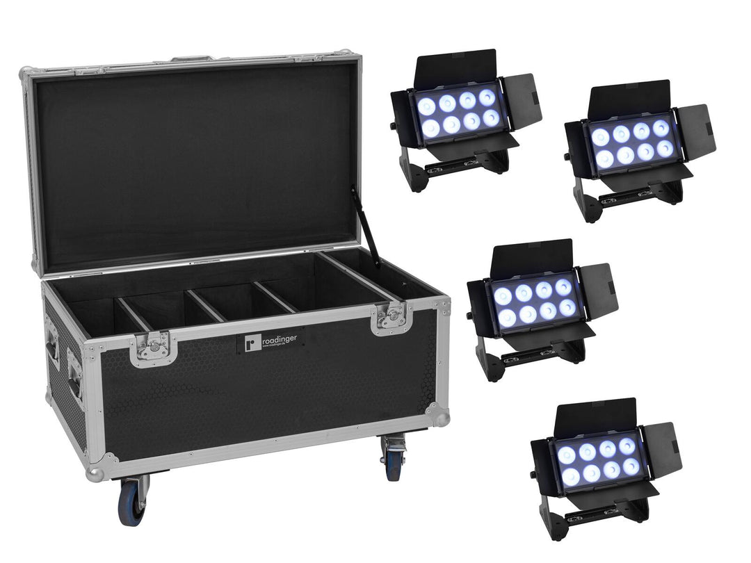 EUROLITE Set 4x Multiflood IP 8x10W RGBW Wash CRMX + étui