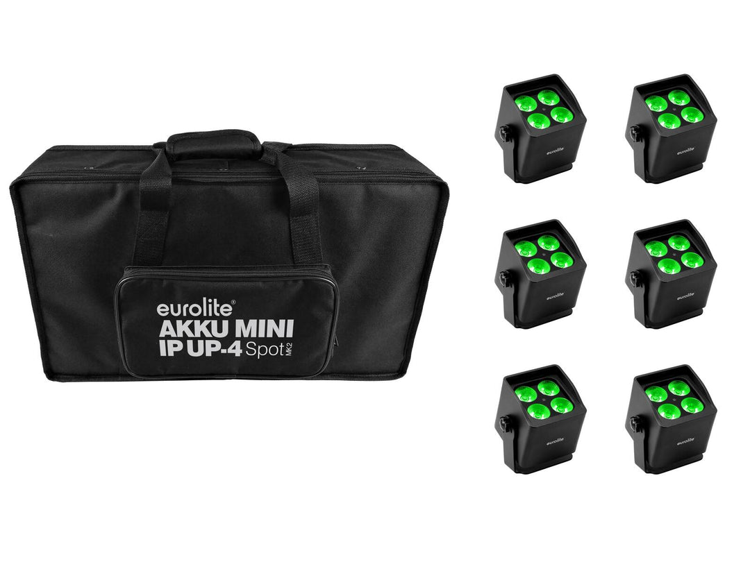 EUROLITE Set 6x AKKU Mini IP UP-4 QCL Spot MK2 + sac souple
