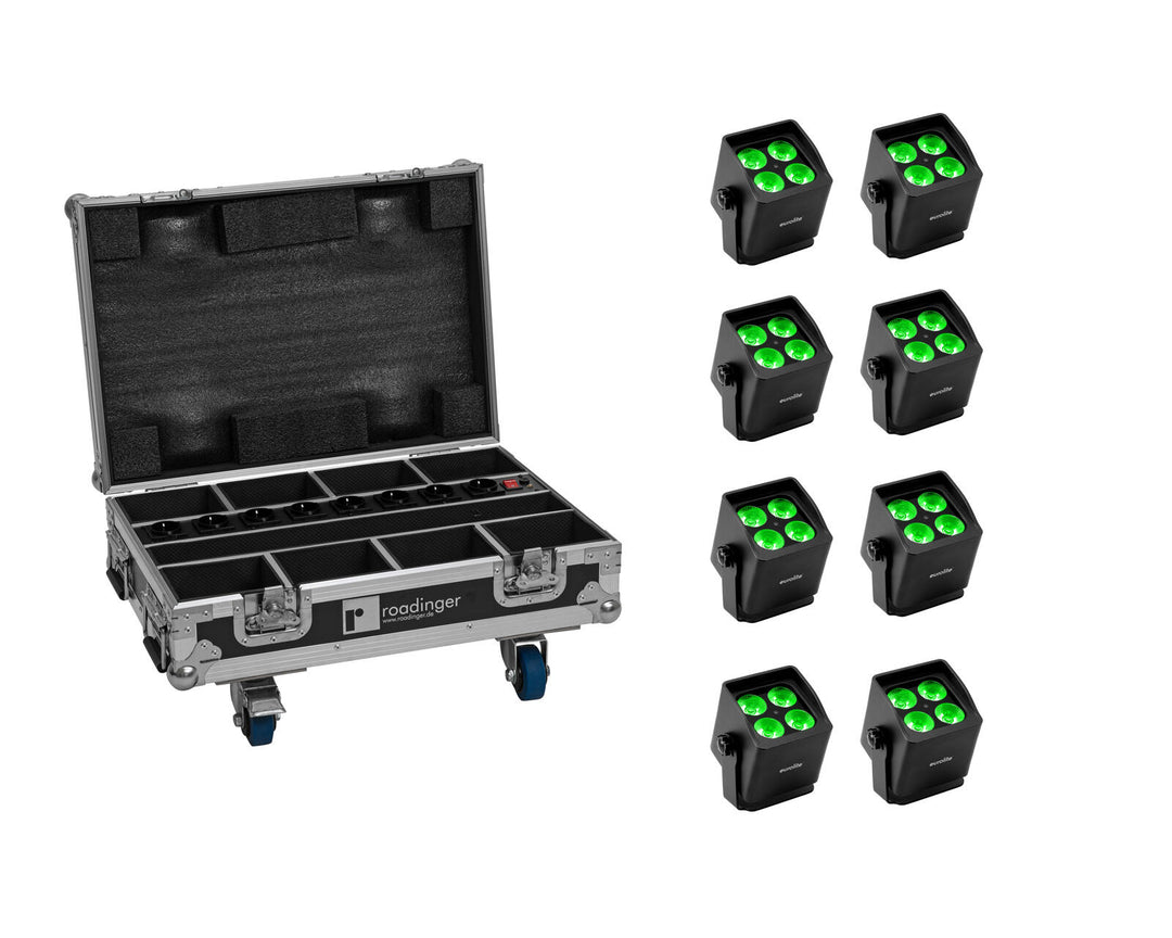EUROLITE Set 8x AKKU Mini IP UP-4 QCL Spot MK2 + étui avec fonction de charge