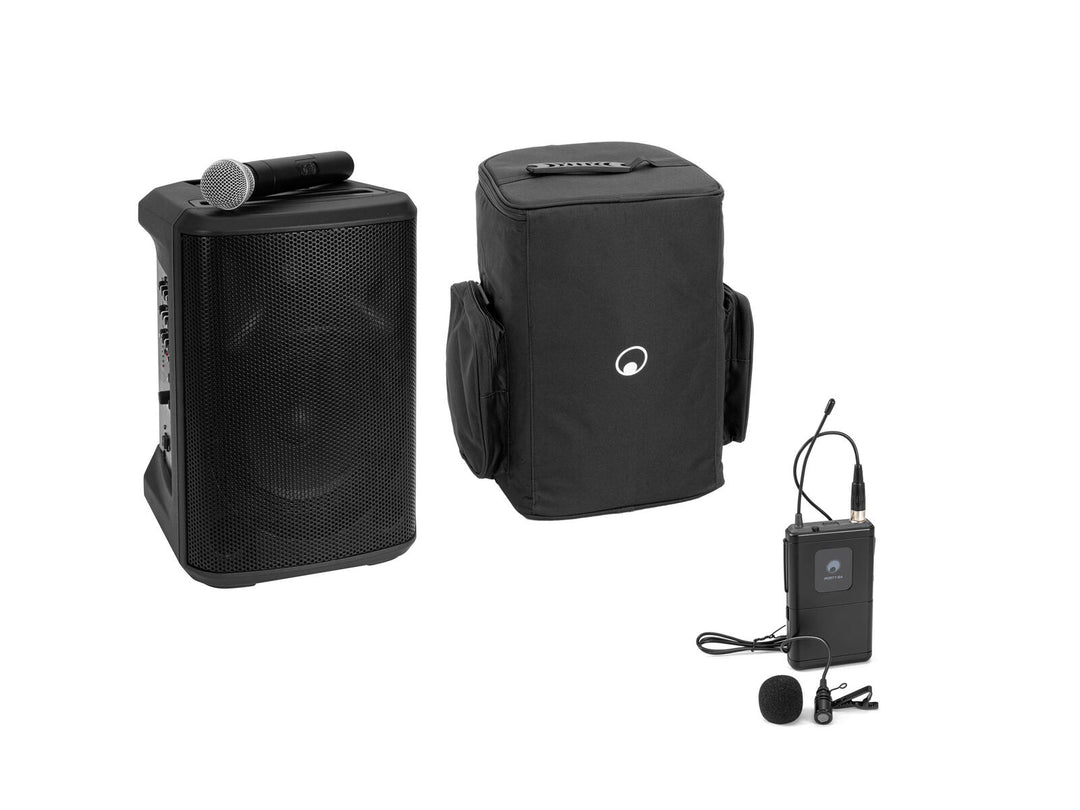 OMNITRONIC Set PORTY-8A Drahtlos-PA-System + émetteur Bodypack incl. microphone Lavalier + Soft Bag