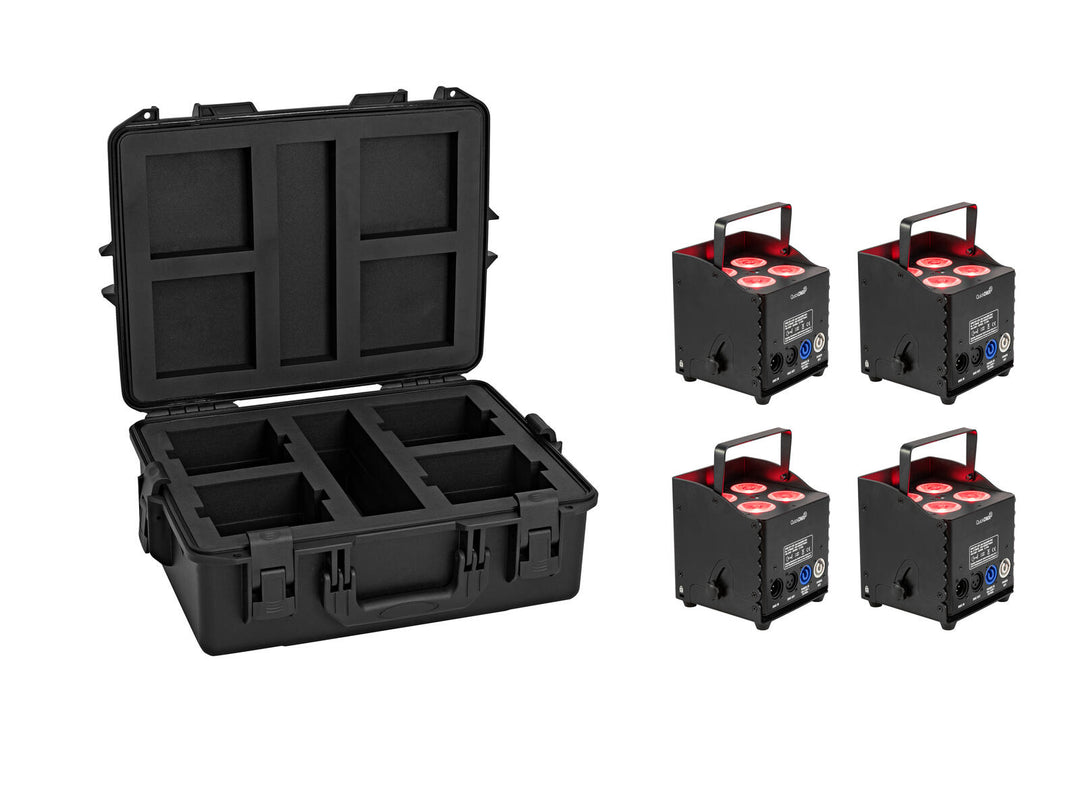EUROLITE set 4x AKKU UP-4 QCL Spot QuickDMX MK2 + case en plastique