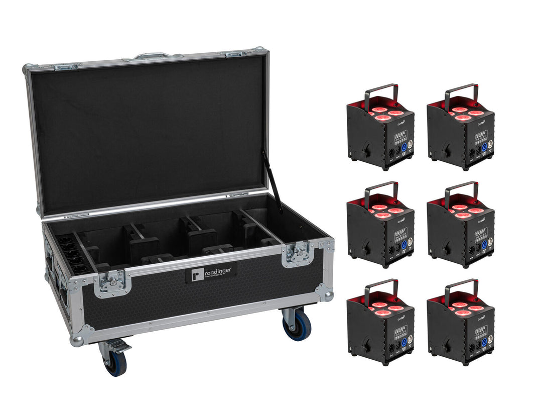 EUROLITE Set 6x AKKU UP-4 QCL Spot QuickDMX MK2 + Flightcase avec roulettes et fonction de recharge