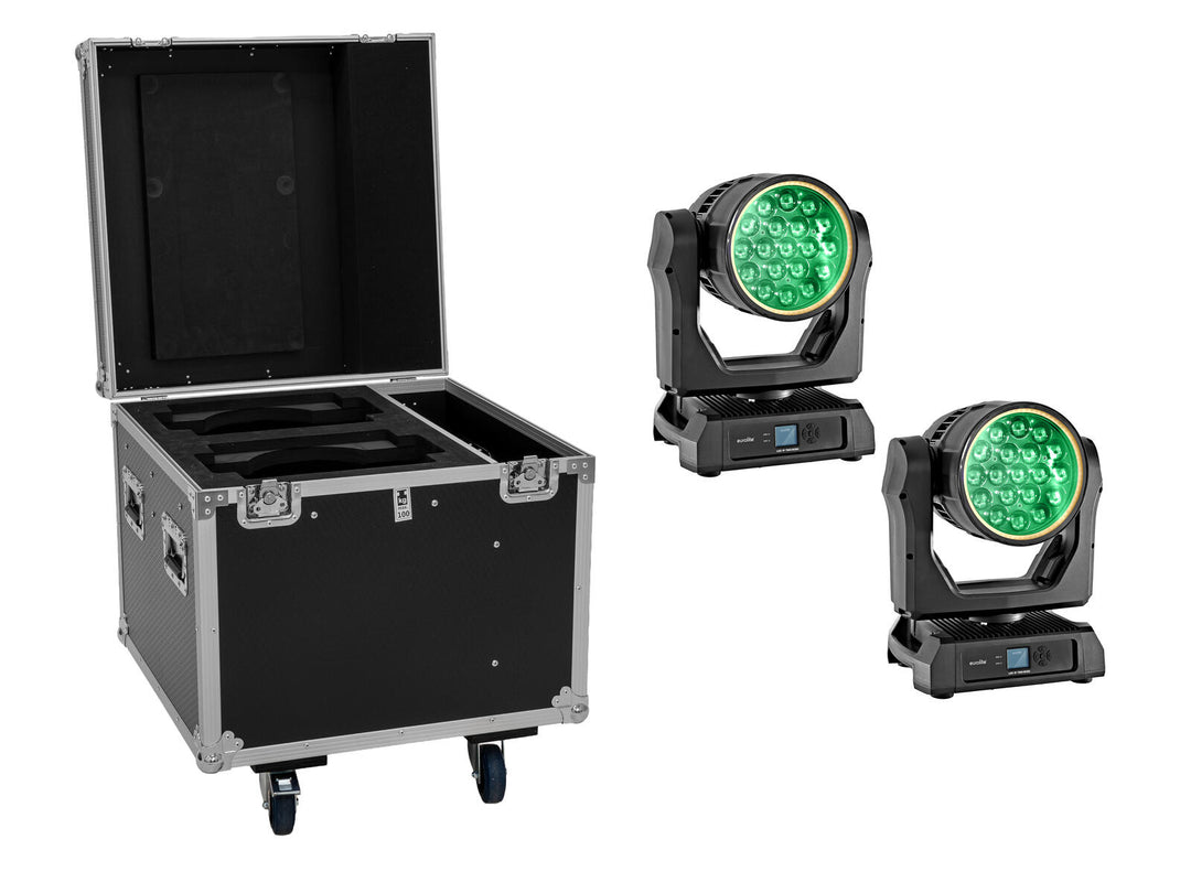 EUROLITE Set 2x LED IP TMH-W285 Hypno Têtes Mobiles Wash + Flightcase à roulettes