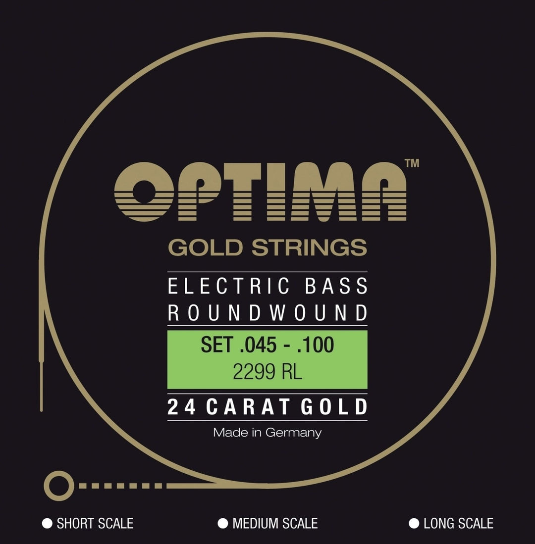 Optima Cordes de guitare basse électrique Gold Strings Round Wound long scale - Jeu 4 cordes reg-light (2299L)