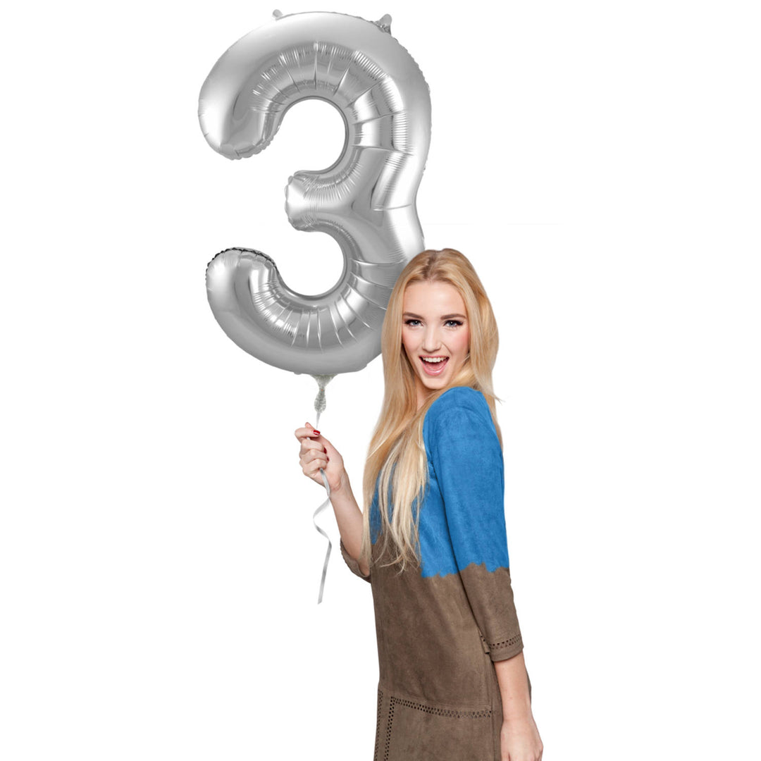 Ballon en Forme de Chiffre 3 (Argent, 86 cm)