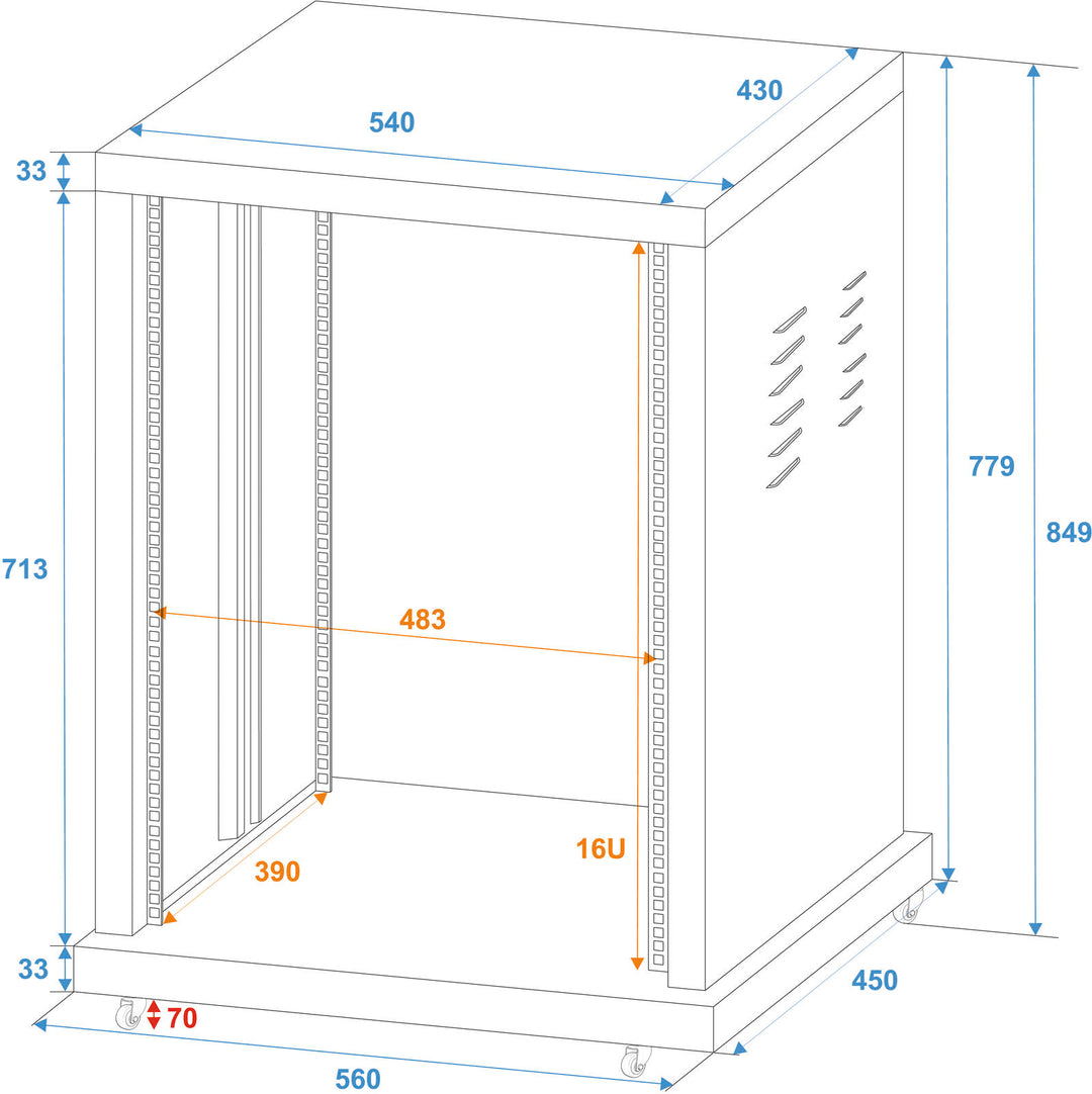 Rack en acier ROADINGER SR-19, 16U