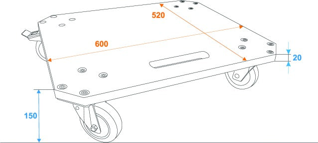 Wheel board MDF, 4 x wheels (2 with brake)