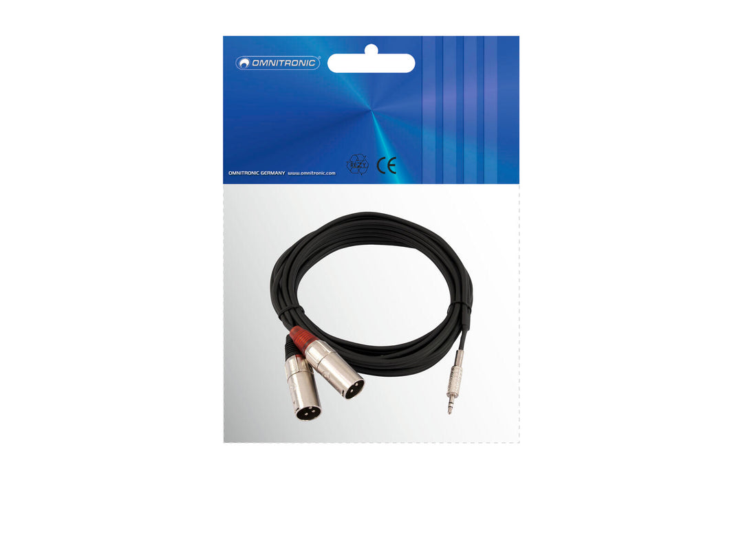 OMNITRONIC Câble adaptateur Jack 3.5/2xXLR(M) 3m bk