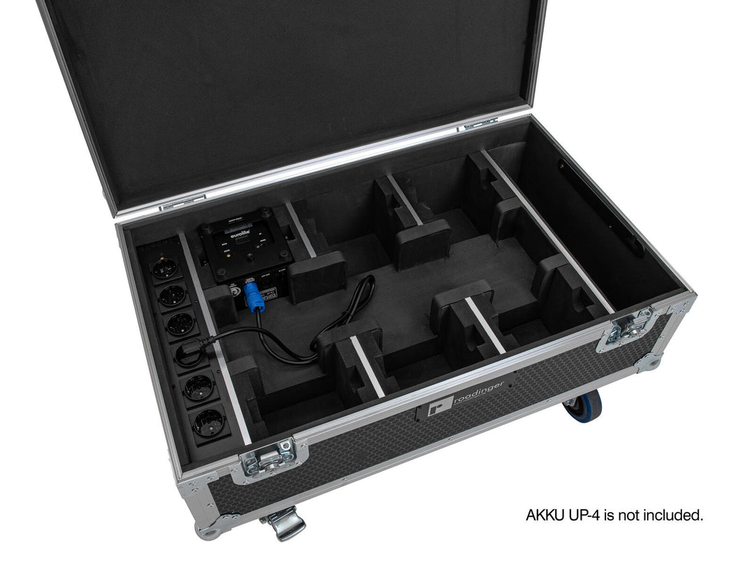 ROADINGER Flightcase pour 6x AKKU UP-4 QCL Spot QuickDMX MK2 avec fonction de charge et roulettes