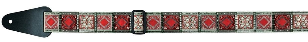 Fire & Stone Folk Jacquard sangle de guitare, rouge, argent et noir