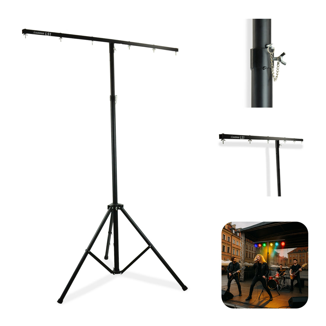 Hardman LS1, pied d’éclairage avec barre transversale, de 1,6 à 2,8 m, 45 kg