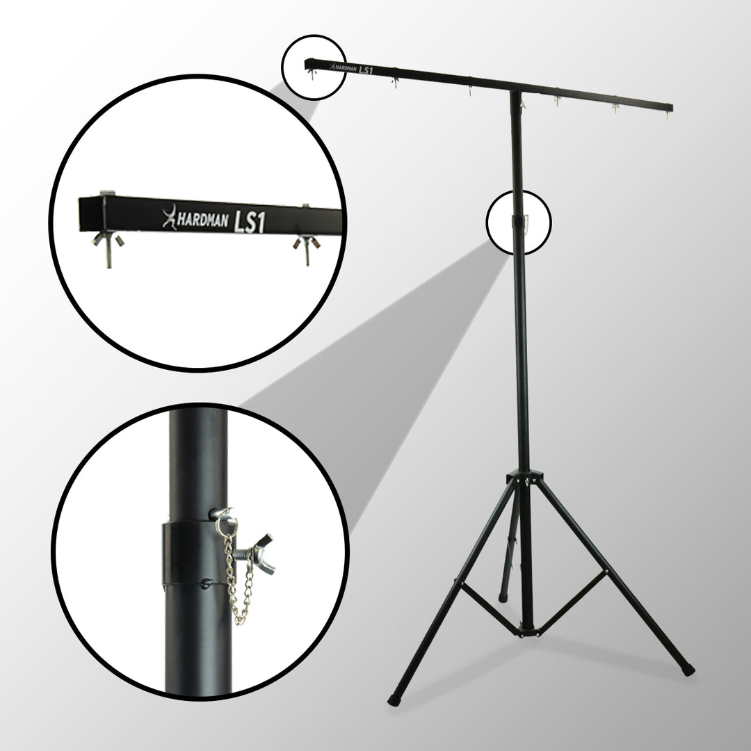 Hardman LS1, pied d’éclairage avec barre transversale, de 1,6 à 2,8 m, 45 kg